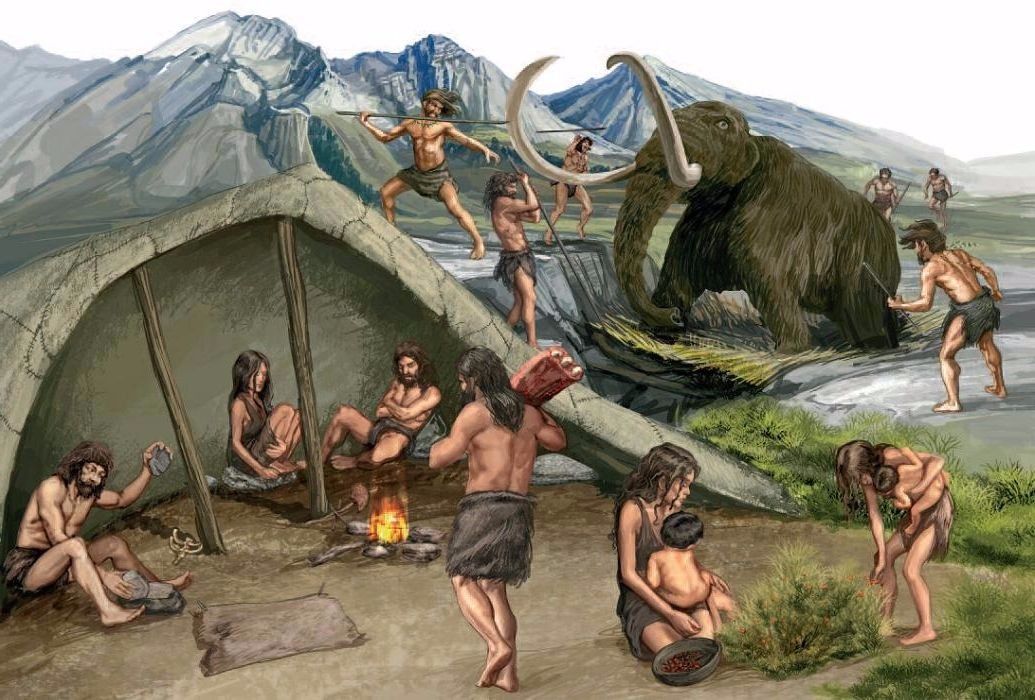 Grupo de personas en el paleolitico superior