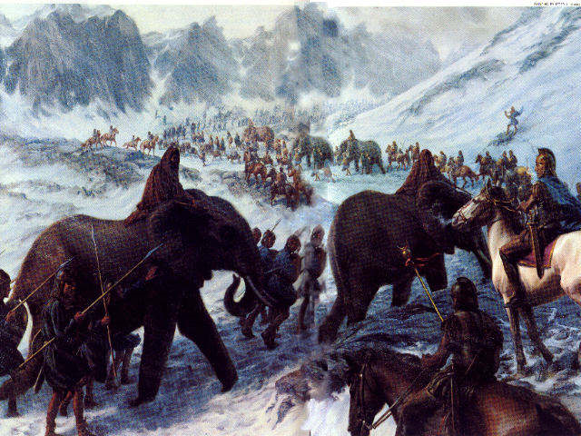 Aníbal cruzando los Alpes con su ejército para atacar Roma